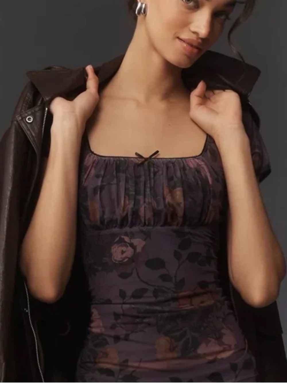 Anthropologie Maeve Sheer Floral Square Neck Womenโs Top in Purple Whimsigoth
